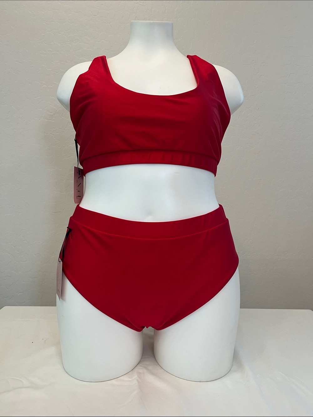 Alpine Bright Red Scoop Neck High-Waist Bikini